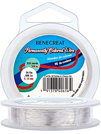 BENECREAT 0.15mm(34Gauge) Anlaufbeständiger Kupferdraht 200m Silberschmuck Perlendraht für die Herstellung von Perlenschmuck