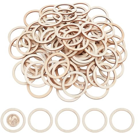 NBEADS 100 Stk. 5cm Unfertige Holzstücke Ringe Form, Kreis Ornamente, Leere Holzscheiben Zum Malen, Brandmalerei, Wohnkultur