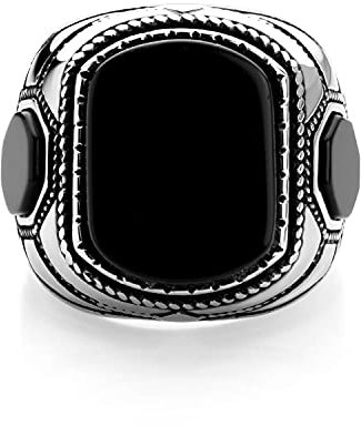 555Jewelry Edelstahl Vintage Keltischer Siegelring Türkis/Onyx Stein Ring für Herren, Leder Holz Spitze Bambus Leder Holz Muschel Holz, Bambus, Leder, Spitze, Muschel, Metall, nicht bekannt