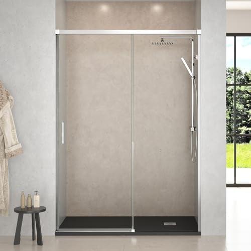 Mampara de Ducha Frontal Corredera 1 Puerta Corredera + 1 fijo | Transparente | Vidrio Templado 6mm Antical | 195cm Altura | Perfilería Cromo Brillo | 100cm (Adaptable 95-99cm)