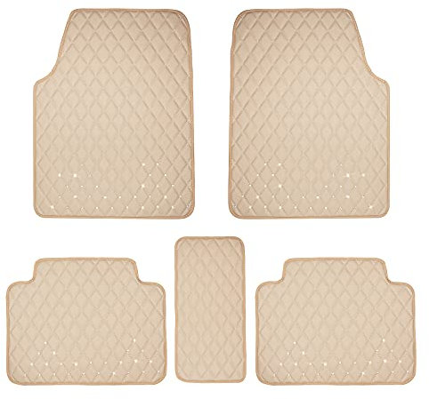 eing Allwetter-Fußmatten aus PU-Leder, für Auto, SUV und Lkw, 5 Stück pro Set (vorne und hinten), robuster Schutz, Auto-Bodenkissen, Beige