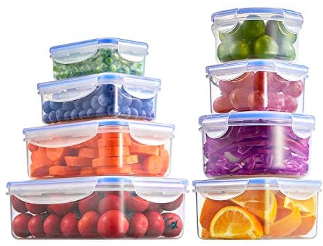 D.Perlla Frischhaltedose mit Deckel, 8 Teiliges Plastik Vorratsdosen Set BPA Frei, Spülmaschinen- Mikrowellen- und Gefrierschrankgeeignet, Ineinander stapelbar, Transparent