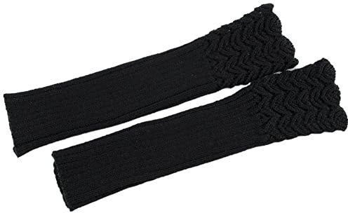 Herbests Damen Fingerlose Handschuhe Lange Armstulpen Gestrickte Pulswärmer Langarm Fäustlinge Winter Warme Halbfinger Stulpen mit Daumenloch Handwärmer Manschetten Armmanschette Schwarz