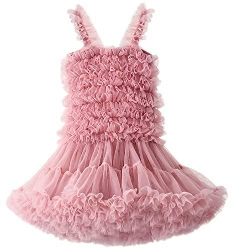 amropi Abito Tutu a Pieghe per Bambina Principessa Tulle Vestito da Balletto Rosa,3-4 Anni
