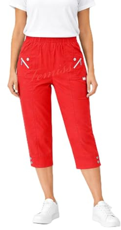 femiss Pantacourt 3/4 pour femme avec élastique - Pantalon court 3/4 doux d'été - Grande taille, Rouge, 40