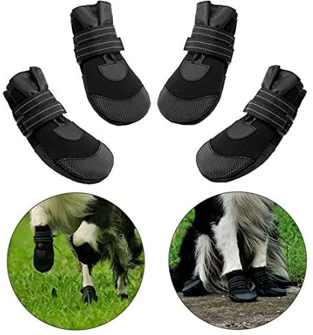 VIZAUZIE Scarpe per Cani Impermeabile Stivali Antiscivolo Riflettente per Piccolo Medie O Grandi Cani Animale 4 Pezzi Nero S