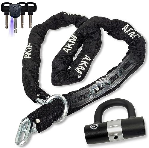 AKM Motorcycle Lock Chain Lock Anti-Theft 6.56ft/250cm Super Long Durable 12mm Thick Bike Chain Lock with 4 Keys Security 16mm U Lock,for Motorcycles,Containers,Trailers,ATV