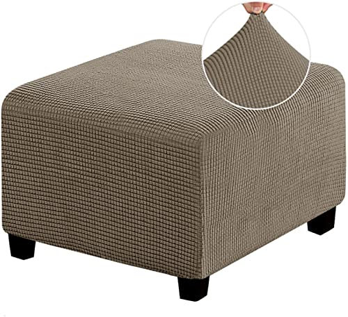 Stretch-Ottoman-Bezug, Ottoman-Schonbezüge, mit elastischer Unterseite, Stretch-Kissen für Fußstütze, Fußhocker, Möbel, waschbar,Taupe,S