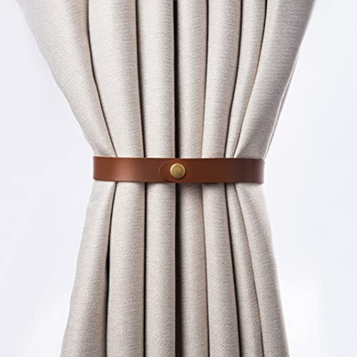 Vorhang-Raffhalter aus PU-Leder, Ringclips, Vorhangschnalle für Fenstervorhänge von Zuhause, Hotel, Vorhanghalter, Seildekoration, kreative Vorhänge, Schnalle, minimalistisch, 2er-Set (hellbraun)..