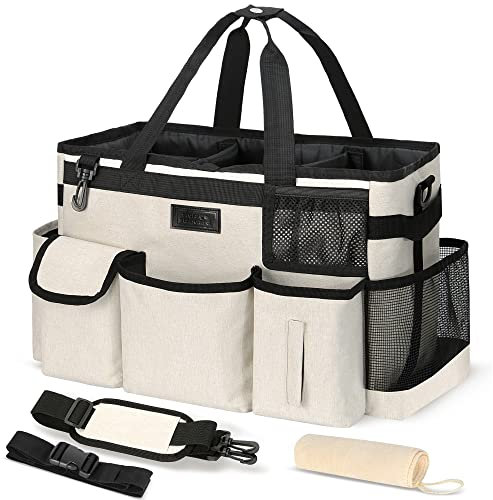 Storage Standard Reinigungsbehälter mit Griff – große Caddy Tasche für Haus und Badezimmer, 38,1 x 20,3 x 26,7 cm, Reinigungsmittel, Haushaltstasche mit verstellbarem Riemen, Beige