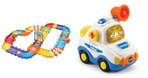 Vtech 80-524404 TUT TUT Baby Flitzer, Mehrfarbig & TUT TUT Baby Flitzer - Polizei – Spielzeugauto mit Musik, aufleuchtender Taste, spannenden Sätzen und Geräuschen – Für Kinder von 1-5 Jahren