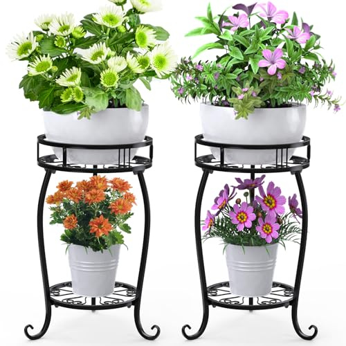 STLOVe® Supports de pots de fleurs, 2 Pack Support à Plantes en Métal, 2 Niveaux Présentoir de Pot Moderne, Étagères à Fleurs Jardinière, Plant Tabouret de Fleur, Intérieur Extérieur Jardin