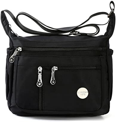 HERCMNOY Damen-Umhängetasche, Umhängetasche, Handtasche, mehrere Taschen, Nylon, Kuriertasche, Schwarz , Exterior Dimensions: 11 L x 8.27 H x 4.33 D
