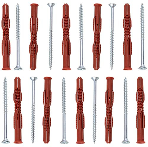 AERZETIX - C65005 - Set di 10 tasselli 10x100mm per mattoni forati/cemento cellulare + 10 viti Ø6x100mm con testa fresata - in nylon/metallo - fissaggio materiali cavi lavoro costruzione perforazione
