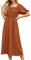 GRECERELLE Womens Summer Casual Midi Maxi Dress Square Neck Half Sleeve Ruffled Backless Smocked Elastic Waist Swiss Dot Cocktail Long Dresses for Ladies (Orange, XL)