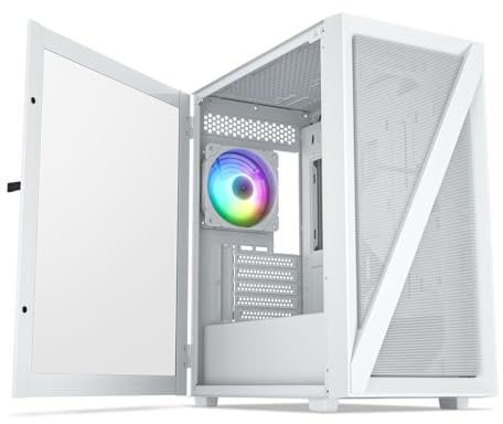 Vetroo M05 White Compact Computer Case Micro ATX Mini ITX Type-C Ready Lucency 4mm Tempered Glass Mesh Panel Pre-Installed Rear 120mm Addressable RGB Fan 240mm Radiator Support