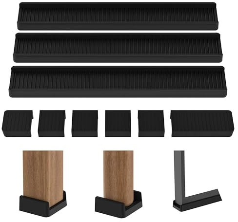 Lot de 4 protections rectangulaires antidérapantes pour pieds de chaise, sous-verres de meubles, planchers en bois dur, patins antidérapants en silicone pour pieds de lit et de canapé. (Noir, 4