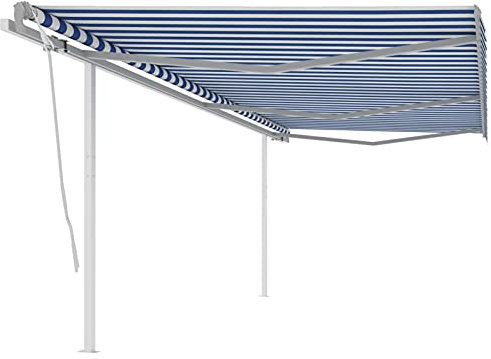 Gelenkarmmarkise Einziehbar mit Pfosten, CIADAZ Sichtschutz Balkon, Balkon Markise, Seitenmarkise, Klemmmarkise, Sonnenvorhang, Balkonmarkisen, 6x3 m Blau und Weiß