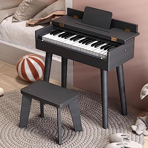 GAGALU Hölzerne 37-Tasten-Klavier, Einschließlich Klavierstand + Stuhl, Multifunktionaler Klavierschreiber, Schulöffnungsgeschenk, Schüleraufklärung Set,Schwarz