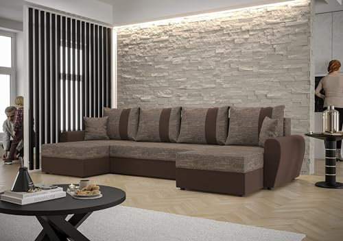 ALTDECOR Ecksofa in U-Form mit Schlaffunktion und Bettkasten Corner Sofa Bett Eckcouch Couch L-Form Schlafcouch Ausziehbar Wohnlandschaft Schlafsofa Cauchsofa - Davis-U - 301x140x89cm Braun