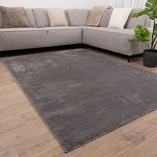 Omid Carpets Teppich Weicher Waschbarer Flachflorteppich mit Rutschfester Unterseite Omid Soft Comfort Waschbar bei 30° - Modern - Wohnzimmer - Salon - Schlafzimmer - Esszimmer (Grau, 60x110cm)
