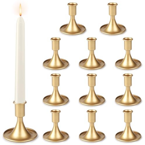 LALAGO Lot de 12 bougeoirs en métal doré pour décoration de mariage, Thanksgiving, Noël (doré)