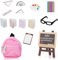Andibro 22 Stück Miniatur Puppe Schule Set, 1:12 Puppenhaus Mini Schule Zubehör Home Miniatur Modell DIY Dekor Puppe Buch Rucksack Blackboard Clipboard Lineale Buntstifte Playset Puppenhaus Zubehör
