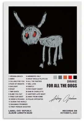 YELLOWV Drake Poster für alle Hunde, Albumcover, Poster für Zimmer, ästhetische Leinwand, Wandkunst, Schlafzimmer-Dekor, 30 x 45 cm
