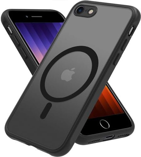 Magnetic for iPhone SE Case 2022/3rd/2020/2nd gen, iPhone 8 & iPhone 7 [Compatible with Magsafe] Shockproof Slim Translucent Matte Protective Phone Case, Black