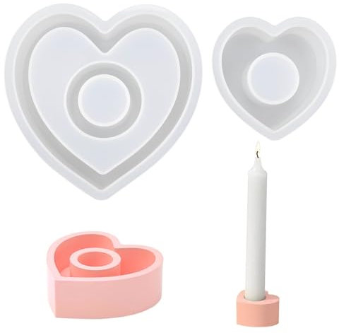 YunBey Stampi Silicone per Candele, 2 Pezzi Stampo Portacandele a Forma di Cuore Stampi Portacandele per Resina Epossidica Stampi per Gesso per Candele Fai Da Te