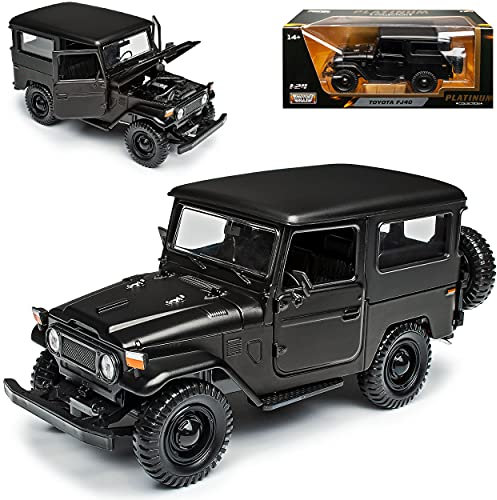 Motormax T*o*y*o*t*a Land Cruiser FJ40 Matt Schwarz 3 Türer 1960-1984 1/24 Modell Auto mit individiuellem Wunschkennzeichen