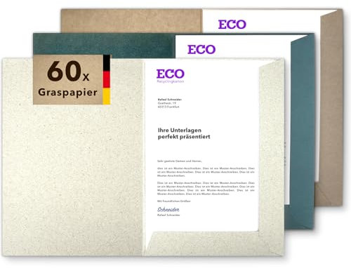 Präsentationsmappe A4 Graspapier (60 Stück) - rauer ECO Recycling-Karton - direkt vom Hersteller STRATAG - vielseitig einsetzbar für Ihre Angebote, Exposés, Projekte oder Geschäftsberichte