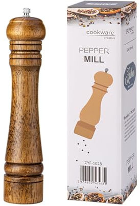 10 Inches Pepper Grinder for Kitchen, Wooden Manual Mill Grinders for Kitchen, Adjustable Coarseness Black Pepper Grinder Mill for Professional and Home Kitchen Grindee Use
