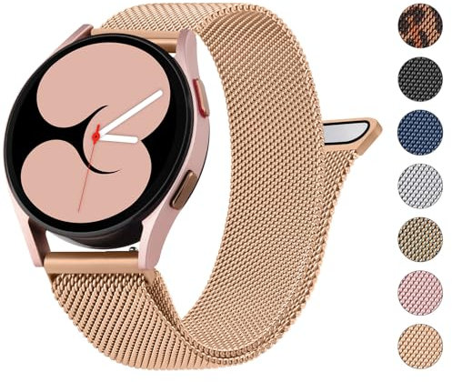 Metal Strap for Samsung Galaxy Watch 4 40mm/44mm and Classic 42mm/46mm - 20mm Adjustable Silicone Sport Band for Men and Women (Rose Gold)