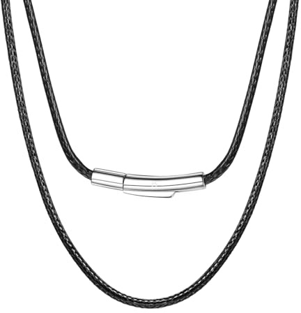 HSWYFCJY Lederkette Herren 2/3mm Kunstleder Halskette Schwarz/Braun Verfügbar Damen Leder kette mit Verschluss Kautschuk Kette 46-76cm für DIY Anhänger Schmuck