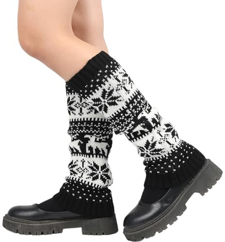 Nanxson Damen Stulpen Winter Gestrickt Beinstulpen Böhmen Strümpfe Legwärmer Legging Weihnachtsstrumpf (Schwarz)