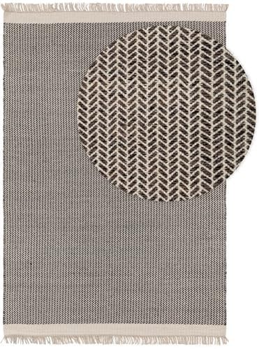 benuta Pure Wollteppich Kim - Schwarz/Weiß 120x170 cm - Baumwolle,Wolle - Rechteckig & im Style: Ikat, Hygge & Cozy, Minimalistisch - Pflegeleicht für Wohnzimmer Schlafzimmer