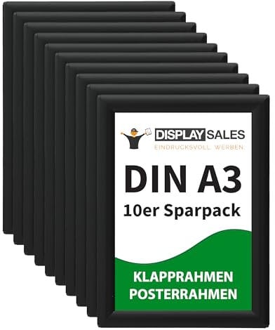 DISPLAY SALES Cadre pour affiche DIN A3 | Lot de 10 | Profil 25 mm | Cadre affiche noir | cadre pour poster, cadre photo en lot économique | cadre clipsable Budget