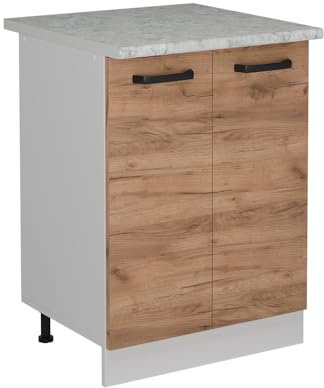 Vicco Küchenunterschrank R-Line, Küchenkommode, Goldkraft Eiche, 60 cm AP Marmor