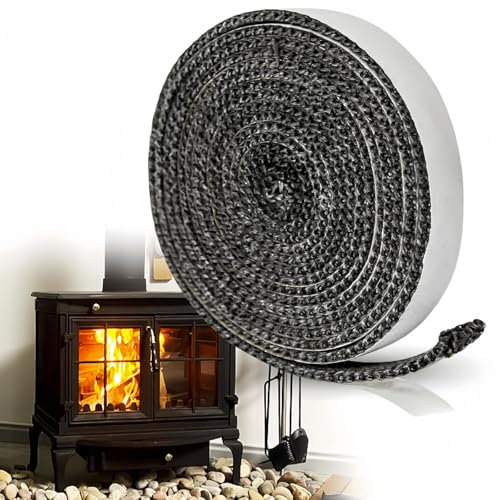 Wood Stove Gasket Flat Stove Rope Self Adhesive Stove Glass Seal Heat Resistant Stove Rope High-Temperature Resistance Seal Rope for Stoves Fireplace Door