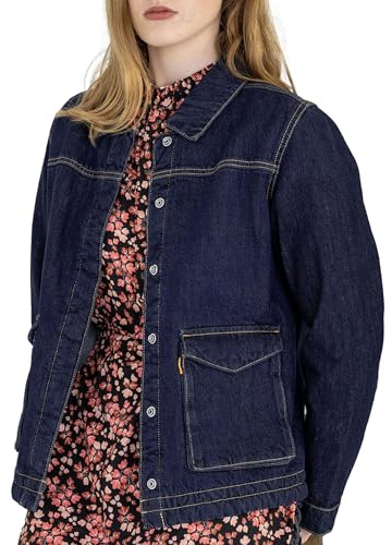 Enorsia Women’s Blue Denim Trucker Jacket with Borg Sherpa Lining Adjustable Waist Belt Hidden Snap Closure Bellow Pockets Durable Cotton Ladies Jackets Warm Women’s Outerwear - 16 UK Size