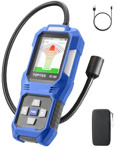 TOPTES RT-389 Detector de Fugas de Refrigerante Recargable, Detector de Fugas de Freón con 3 Modos de Sensibilidad y 3 Tipos de Alarma, para CFC HCFC HFC HFO HC para Coche, Hogar e Industria – Azul