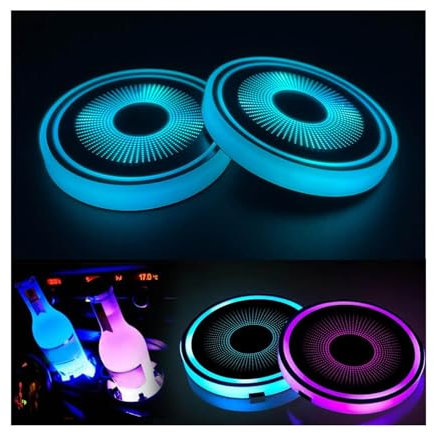 2pcs LED Car Coasters Luminescent Cup Holders with 7 Colors, LED Cup Holder Lights for All Models USB Charging Cup Mat for Drink Coaster Accessories Interior Decoration Atmosphere Light