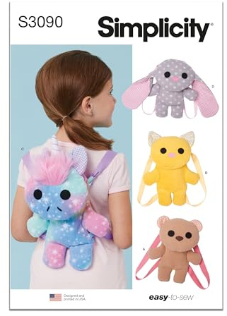 SIMPLICITY Sewing Pattern SS3090OS Animal Mini Backpacks OS (ONE Size)