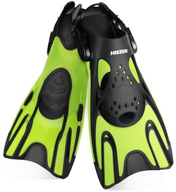 Hiken Palmes de Plongée Réglables: Palmes Courtes pour Adultes et Jeunes, Palmes Natation Piscine Unisexe à Talon Ouvert, Palmes d'apnée légères avec Sac Filet (42-47cm
