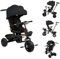 Kleinkind-Dreiräder, Multi-Funktions-Dreirad mit Verstellbarem Schubstange Lenksystem, Kinderwagen, Kinderdreirad mit Sonnenschirm, Verstellbarer Sitz (schwarz-A)