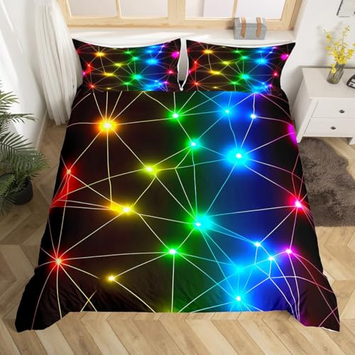 richhome Dreieck Retro Neon, Bettbezug, 140 x 200 cm, für Kinderzimmer, Jungen, Mädchen, Jugendliche, Regenbogen, Laserdruck, bunte Bettwäsche