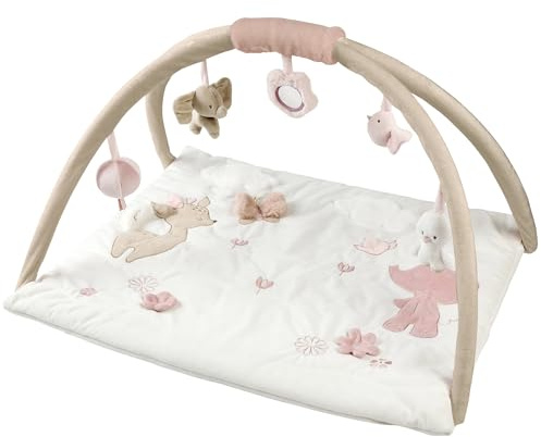 Nattou Krabbeldecke mit Spielbogen und verschiedenen Aktivitäten, Ca. 70x80 cm, Rechteckig, 100% Polyester, FanFan, Beige