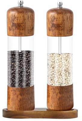 Salt and Pepper Mill,Pfeffermühle 2er Set, geeignet für Küche und Restaurant, Pfeffermühle aus Holz, langlebige und benutzerfreundliche Pfeffer- und Salzmühle mit edlem, verstellbarem Keramikmahlwerk