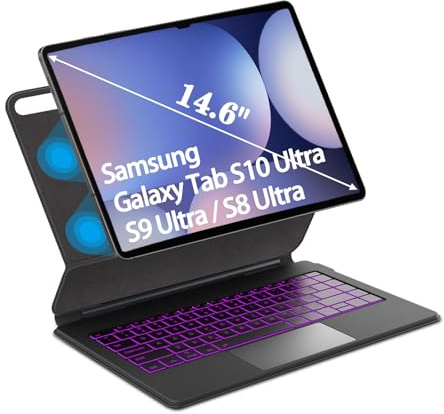 for Samsung Galaxy Tab S10 Ultra Floating Keyboard Case 14.6'' Tablet S9 Ultra Magic-Style Cantilever Magnetic Stand, 3-Level 7 Color Backlit, Built-in trackpad, Book Cover with Keyboard for S8 Ultra